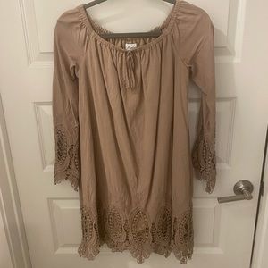 Tan off the shoulder dress